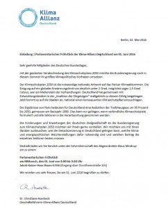 Diese Einladung der Klima-Allianz ging an alle Mitglieder des Bundestages (Foto: Privat)